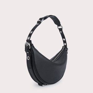 BY FAR Gib black patent croc and flat grain leather crescent shoulder bag